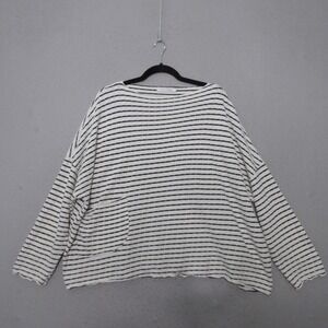 Cut Loose Top Stripe Boxy Lagenlook Relaxed Fit Long Sleeve Pocket Coastal Airy